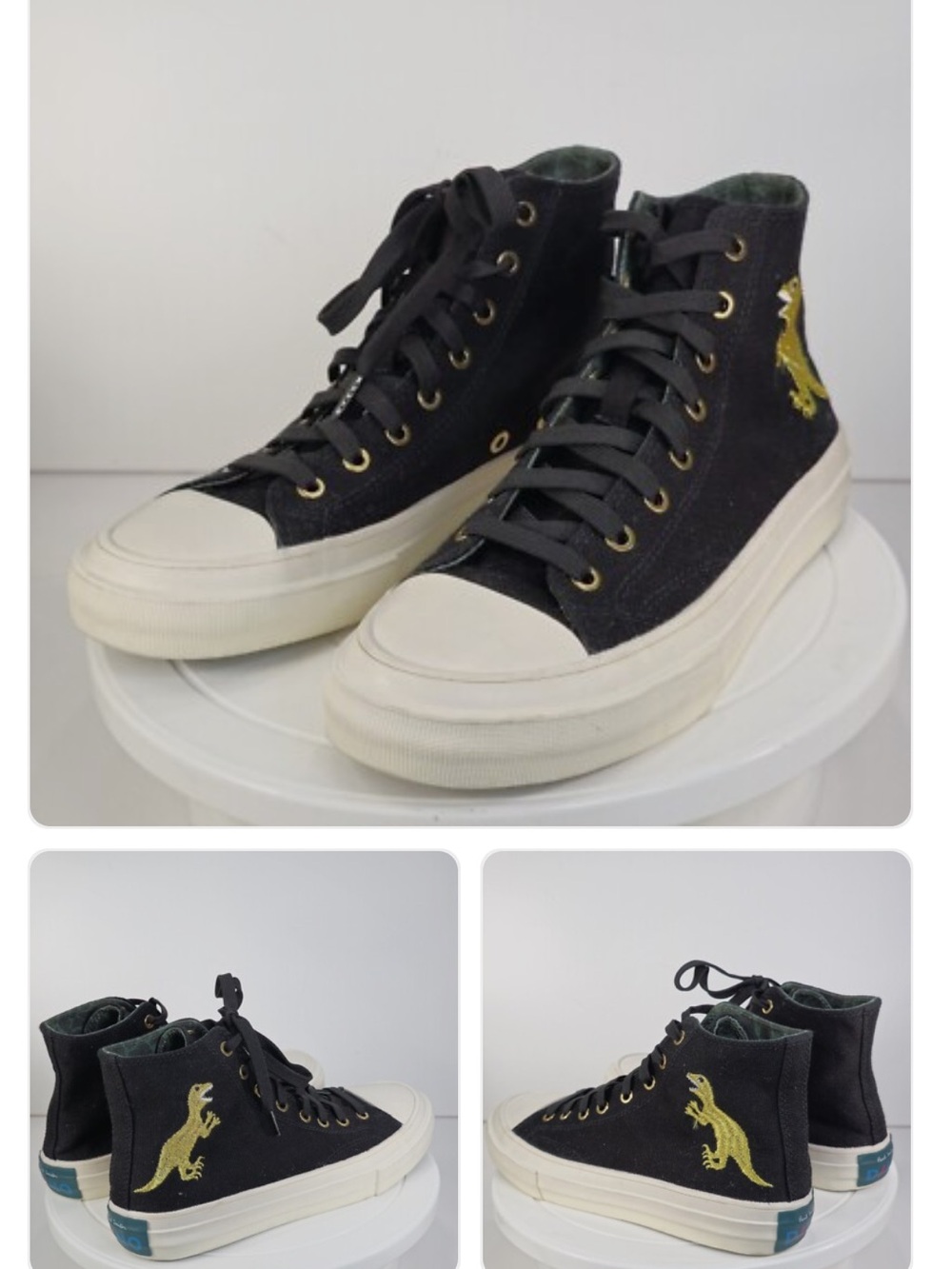 Rare!! Paul Smith Black and Gold Dino-Pattern High Top Sneaker